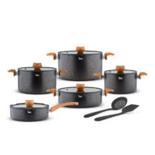 سرویس قابلمه تیارا ۱۲ پارچه طرح چوب (مشکی )